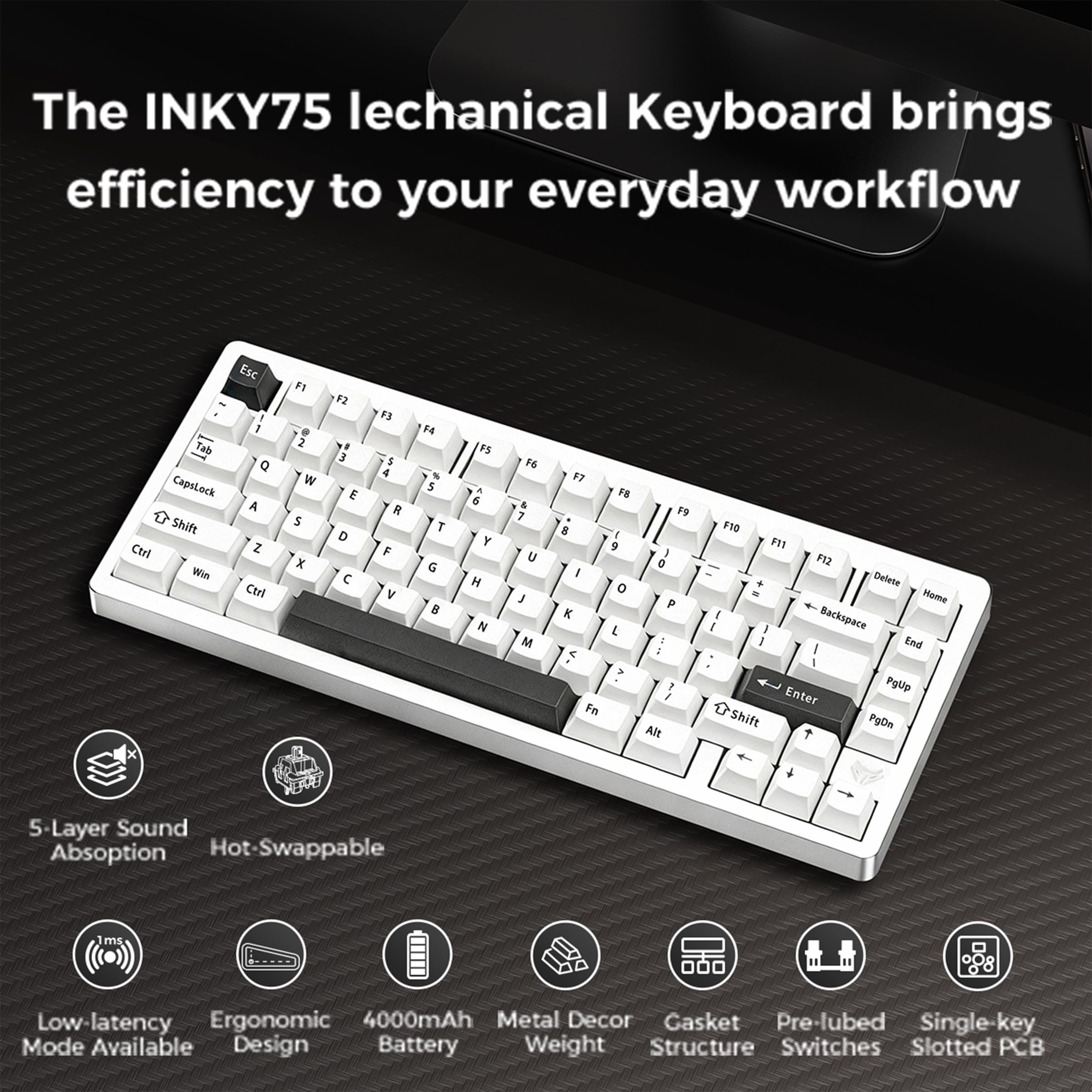 Amazon | MK INKY75 メカニカルキーボード フルアルミニウムワイヤレス